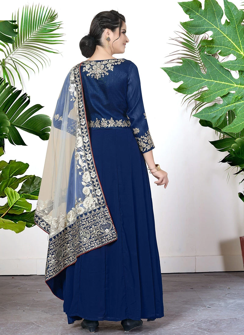 Blue Georgette Embroidery Anarkali Suit Party Wear 4 Blue Georgette Embroidery Anarkali Suit Party Wear - Image 4