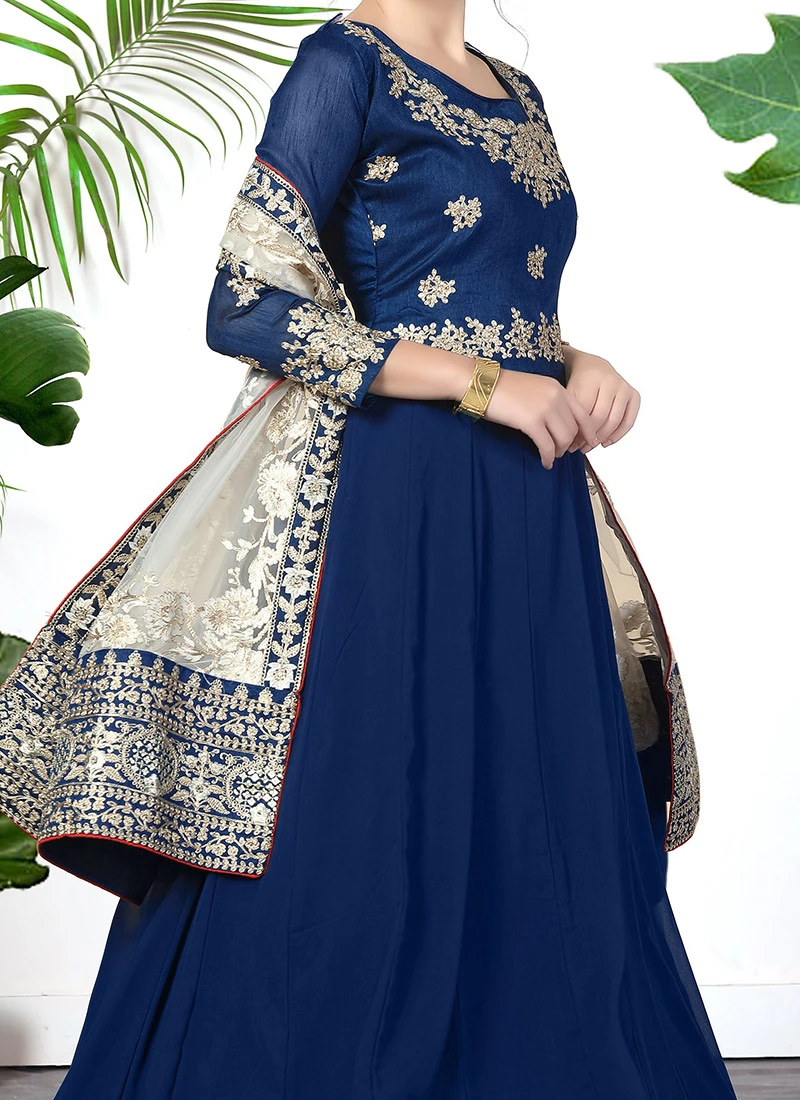 Blue Georgette Embroidery Anarkali Suit Party Wear 1 Blue Georgette Embroidery Anarkali Suit Party Wear