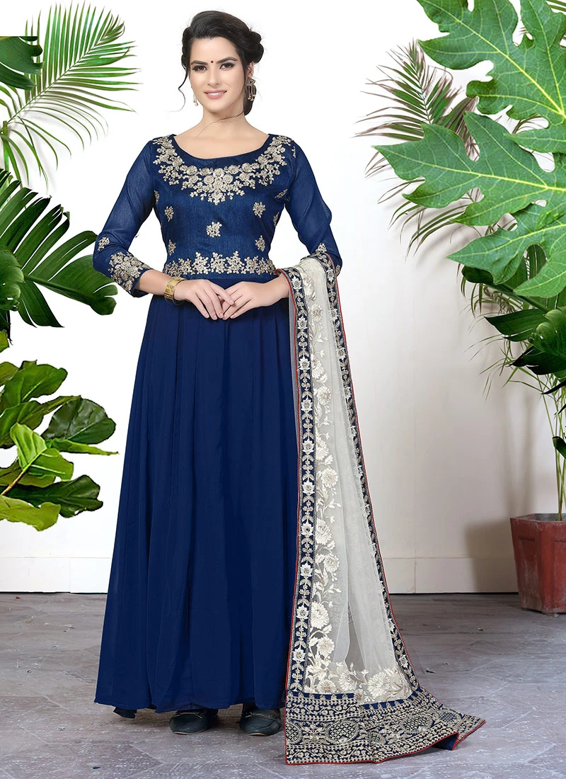 Blue Georgette Embroidery Anarkali Suit Party Wear 3 Blue Georgette Embroidery Anarkali Suit Party Wear - Image 3