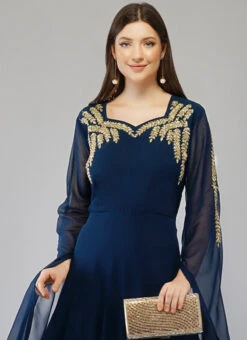 Blue Georgette Embroidery Kurta Churidar Set Party Wear -C Bazaar Shop blue georgette embroidery kurta churidar set krsdmf7157e b