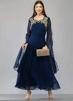 Blue Georgette Embroidery Kurta Churidar Set Party Wear -C Bazaar Shop blue georgette embroidery kurta churidar set krsdmf7157e u