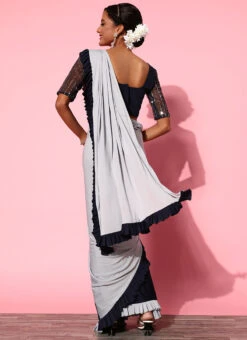 Blue Georgette Half N Half Saree Party Wear -C Bazaar Shop blue georgette half n half saree sasacu7402 b