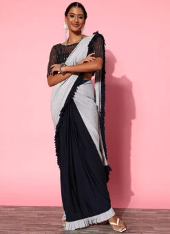 Blue Georgette Half N Half Saree Party Wear -C Bazaar Shop blue georgette half n half saree sasacu7402 u