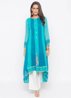 Blue Georgette Kurta Palazzo Set Party Wear -C Bazaar Shop blue georgette kurta palazzo set krsmnkc1953 u
