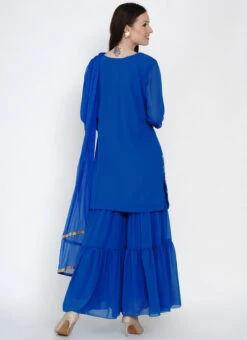 Blue Georgette Kurta Sharara Set Party Wear 7 Blue Georgette Kurta Sharara Set Party Wear -C Bazaar Shop blue georgette kurta sharara set slsdrnr479 b