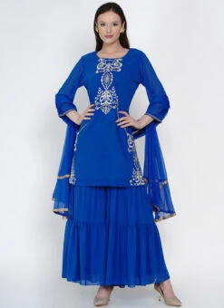 Blue Georgette Kurta Sharara Set Party Wear 6 Blue Georgette Kurta Sharara Set Party Wear -C Bazaar Shop blue georgette kurta sharara set slsdrnr479 u