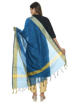 Blue Handloom Cotton Dupatta Festive Wear -C Bazaar Shop blue handloom cotton dupatta dpdmfmfd050 b