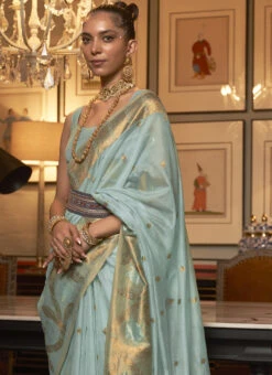 Blue Handloom Zari Work Saree Festive Wear -C Bazaar Shop blue handloom zari work saree samkn994295006 b