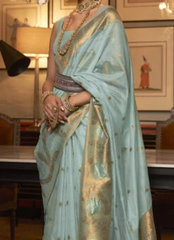 Blue Handloom Zari Work Saree Festive Wear