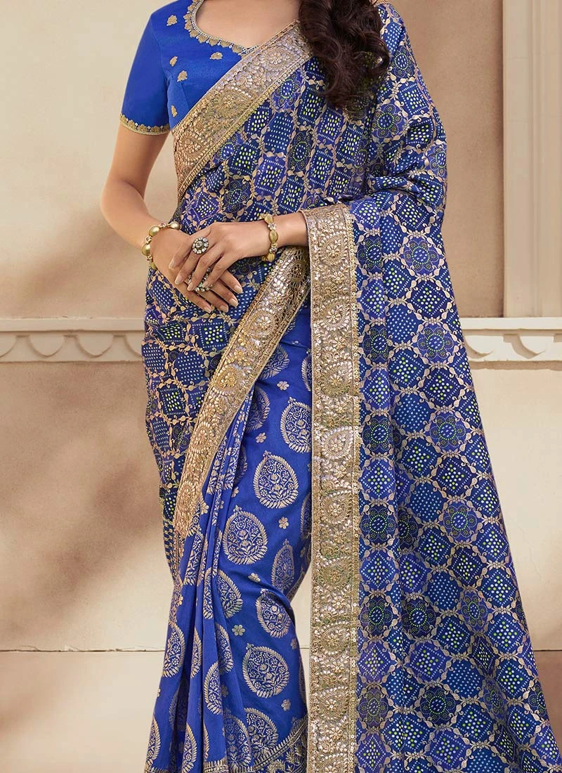 Blue Jacquard Silk Embroiderey N Zari Work Half N Half Saree Party Wear 1 Blue Jacquard Silk Embroiderey N Zari Work Half N Half Saree Party Wear