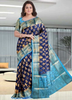 Blue Kanchipuram Art Silk Saree Party Wear -C Bazaar Shop blue kanchipuram art silk saree sascns3839 u