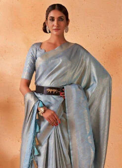 Blue Kanjivaram Silk Weaving Work Saree Festive Wear -C Bazaar Shop blue kanjivaram silk weaving work saree sasacu9351 b