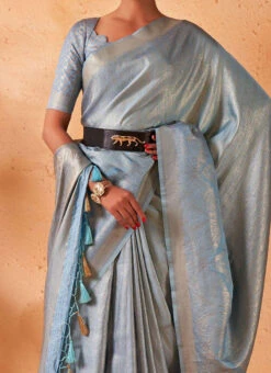 Blue Kanjivaram Silk Weaving Work Saree Festive Wear