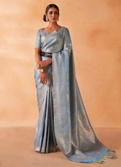 Blue Kanjivaram Silk Weaving Work Saree Festive Wear -C Bazaar Shop blue kanjivaram silk weaving work saree sasacu9351 u