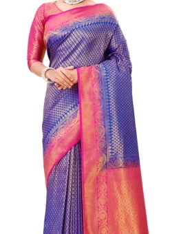 Blue Kanjivaram Silk Zari Woven Work Saree Festive Wear