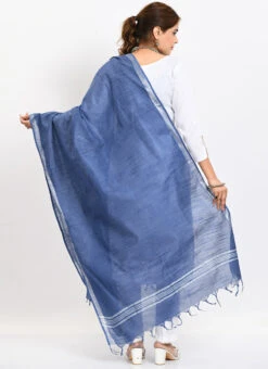 Blue Linen Cotton Dupatta Work Wear -C Bazaar Shop blue linen cotton dupatta dpdmimfd171 b