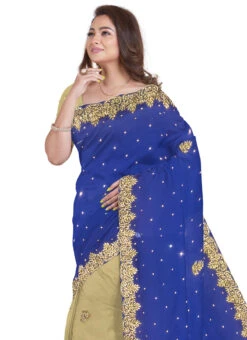 Blue N Beige Georgette Hand Work Half N Half Saree Festive Wear 7 Blue N Beige Georgette Hand Work Half N Half Saree Festive Wear -C Bazaar Shop blue n beige georgette hand work half n half saree sadsf4137 b