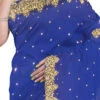 Blue N Beige Georgette Hand Work Half N Half Saree Festive Wear