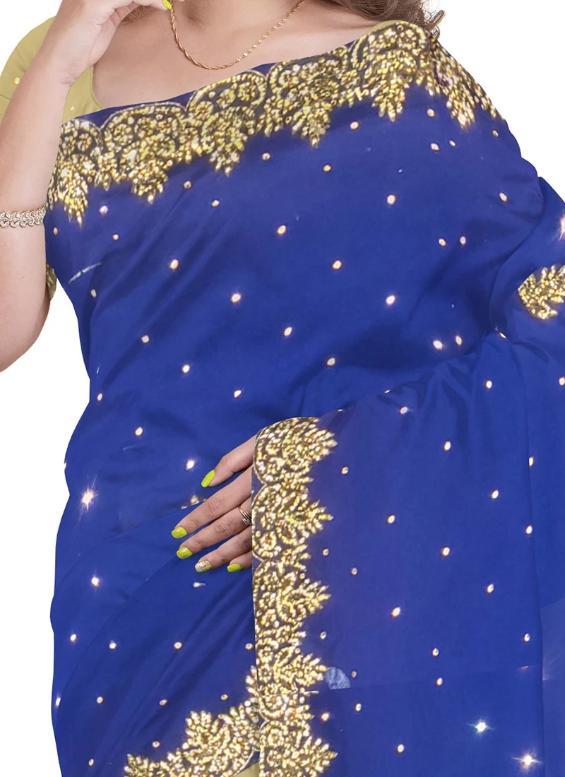 Blue N Beige Georgette Hand Work Half N Half Saree Festive Wear 1 Blue N Beige Georgette Hand Work Half N Half Saree Festive Wear