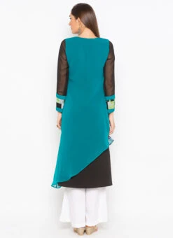 Blue N Black Georgette Digital Printed Kurta Palazzo Set After Six Wear -C Bazaar Shop blue n black georgette digital printed kurta palazzo set krsmnc2083ks b