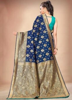 Blue Art Silk Half N Half Saree Festive Wear -C Bazaar Shop blue n pink art silk half n half saree sasli11786003 b