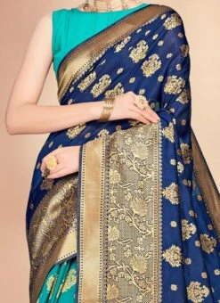 Blue Art Silk Half N Half Saree Festive Wear