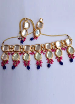 Blue N Pink Necklace Set Party Wear -C Bazaar Shop blue n pink necklace set jysmni1054 b