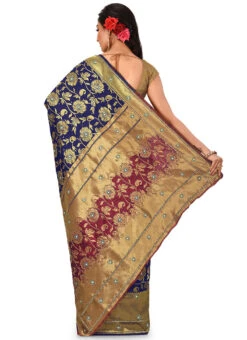 Blue N Red Kanchipuram Art Silk Half N Half Saree Festive Wear 7 Blue N Red Kanchipuram Art Silk Half N Half Saree Festive Wear -C Bazaar Shop blue n red kanchipuram art silk half n half saree sadsf3504 b