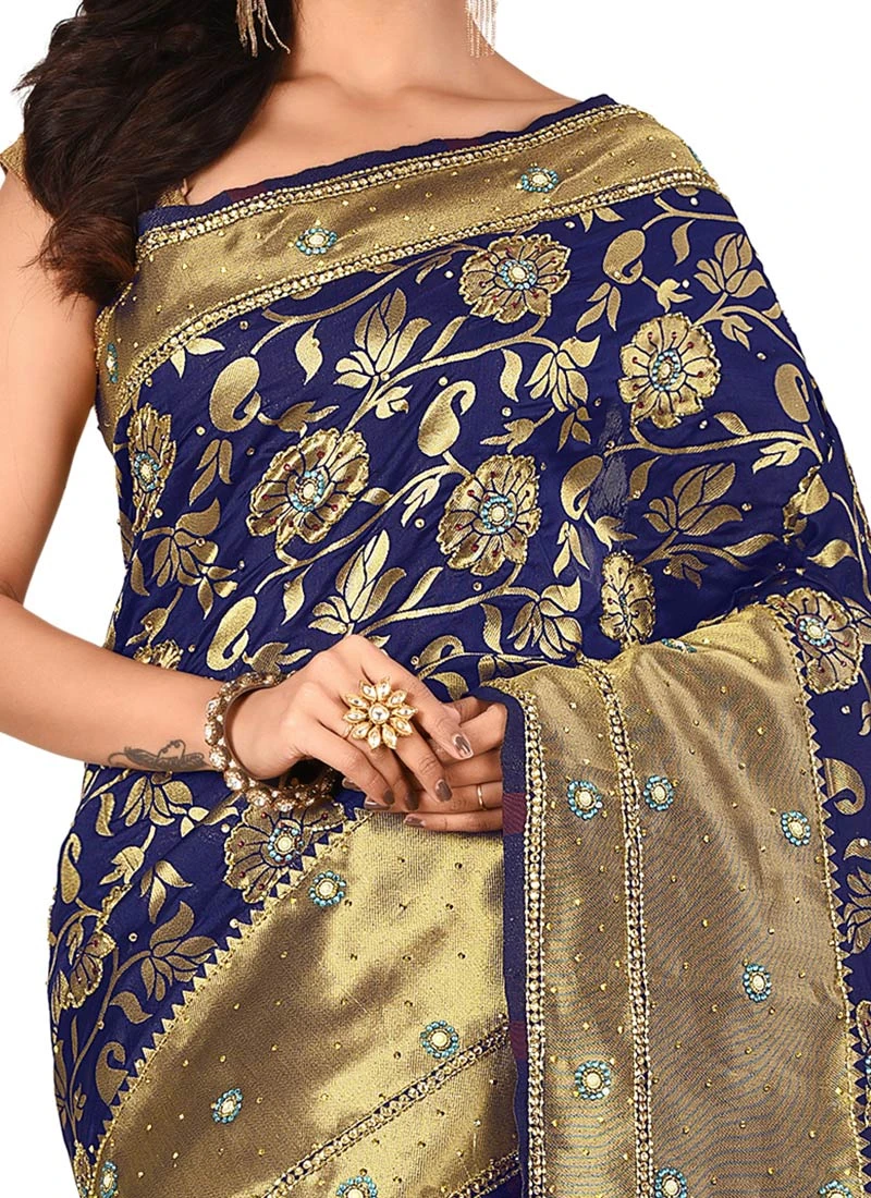 Blue N Red Kanchipuram Art Silk Half N Half Saree Festive Wear 1 Blue N Red Kanchipuram Art Silk Half N Half Saree Festive Wear