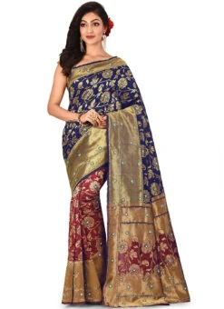 Blue N Red Kanchipuram Art Silk Half N Half Saree Festive Wear 6 Blue N Red Kanchipuram Art Silk Half N Half Saree Festive Wear -C Bazaar Shop blue n red kanchipuram art silk half n half saree sadsf3504 u