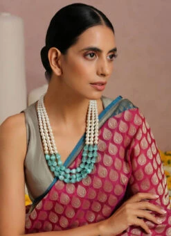 Blue N White Designer Necklace Set Party Wear -C Bazaar Shop blue n white designer necklace set jydmf1870 b