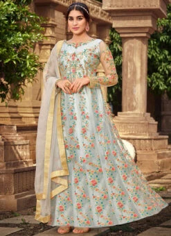 Blue Net Embroidered Designer Anarkali Suit Festive Wear -C Bazaar Shop blue net embroidered designer anarkali suit slsaj30682020 u
