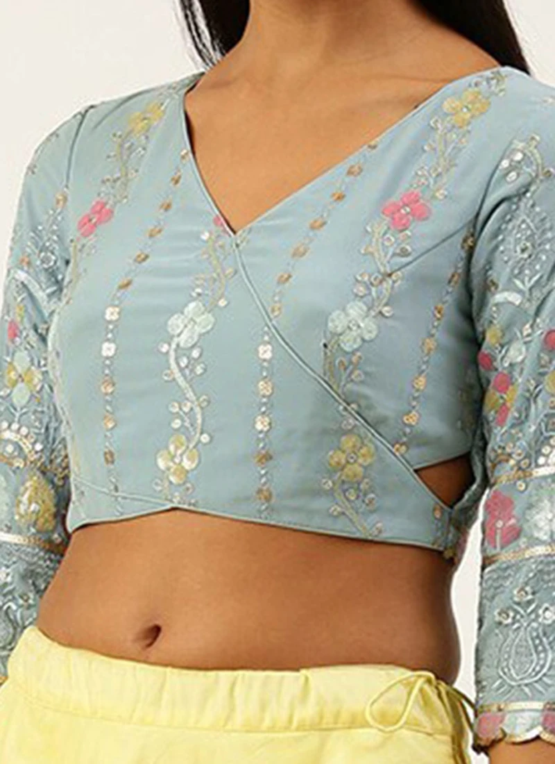 Blue Overlapped Style Blouse With Side Keyhole Wedding Wear 1 Blue Overlapped Style Blouse With Side Keyhole Wedding Wear