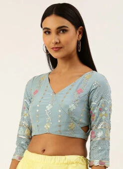 Blue Overlapped Style Blouse With Side Keyhole Wedding Wear 6 Blue Overlapped Style Blouse With Side Keyhole Wedding Wear -C Bazaar Shop blue overlapped style blouse with side keyhole BLBS02305265 u