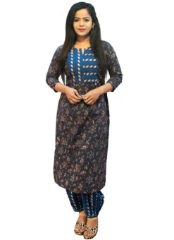Blue Printed Cotton Kurta Set Festive Wear -C Bazaar Shop blue printed cotton kurta set krsoas1229 u