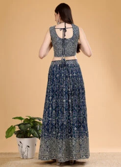 Blue Pure Georgette Bandhej Umbrella Lehenga Choli Party Wear -C Bazaar Shop blue pure georgette bandhej umbrella lehenga choli ghjkscb5238 b