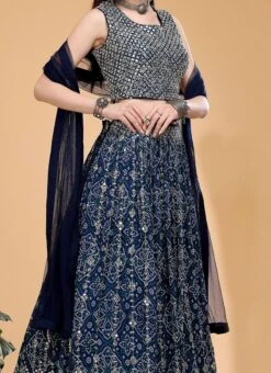 Blue Pure Georgette Bandhej Umbrella Lehenga Choli Party Wear