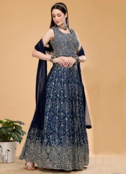 Blue Pure Georgette Bandhej Umbrella Lehenga Choli Party Wear -C Bazaar Shop blue pure georgette bandhej umbrella lehenga choli ghjkscb5238 u