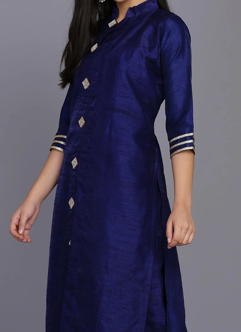 Blue Raw Silk Kurta Straight Pant Party Wear 1 Blue Raw Silk Kurta Straight Pant Party Wear