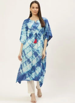 Blue Rayon Tie N Dye Kaftan Long Tunic Work Wear 6 Blue Rayon Tie N Dye Kaftan Long Tunic Work Wear -C Bazaar Shop blue rayon tie n dye kaftan long tunic krjsc1165 u