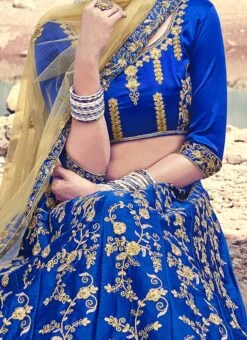 Blue Satin Silk Embroidered A Line Lehenga Party Wear