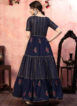Blue Silk Anarkali Gown Party Wear -C Bazaar Shop blue silk anarkali gown bgwsom4525 b