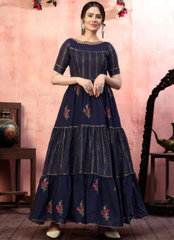 Blue Silk Anarkali Gown Party Wear -C Bazaar Shop blue silk anarkali gown bgwsom4525 u