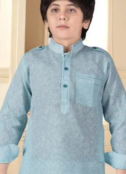 Blue Silk Cotton Pathani Set