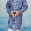 Blue Silk Dupion Printed Kids Kurta Pyjama Party Wear
