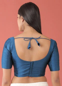 Blue Silk Solid Stitched Readymade Blouse Party Wear -C Bazaar Shop blue silk solid stitched readymade blouse blspfb237bl b