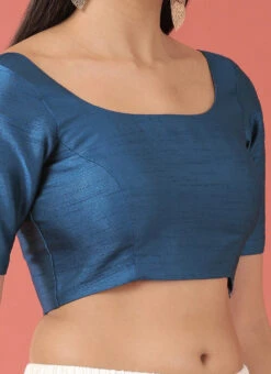 Blue Silk Solid Stitched Readymade Blouse Party Wear