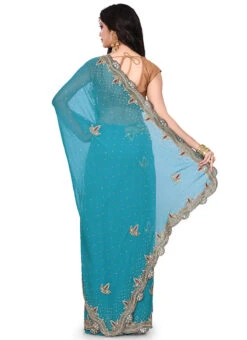 Blue Stones Embellished Saree Party Wear -C Bazaar Shop blue stones embellished saree sadsf3126 b