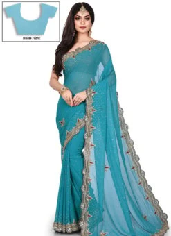 Blue Stones Embellished Saree Party Wear -C Bazaar Shop blue stones embellished saree sadsf3126 u
