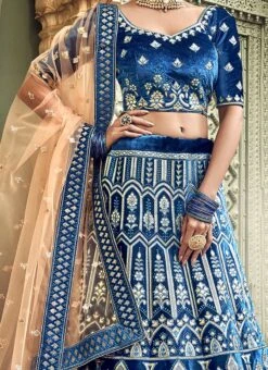 Blue Velvet A Line Lehenga Party Wear